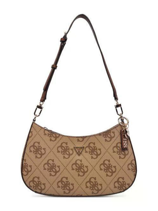 Guess Latte Logo Γυναικεία Τσάντα Ώμου Καφέ