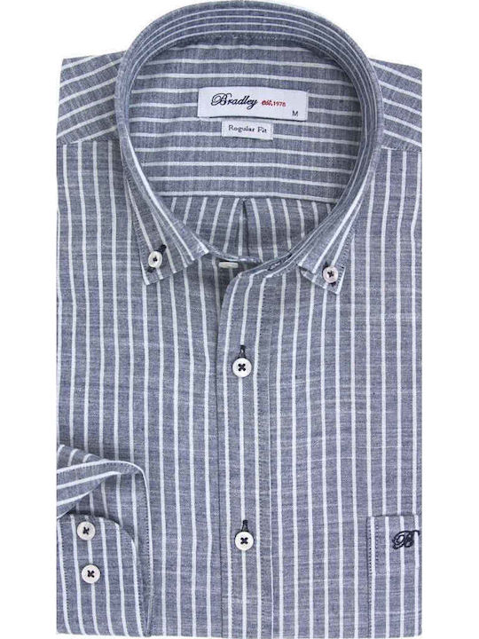 Long Sleeve Linen Shirt in Regular Fit Striped Raf
