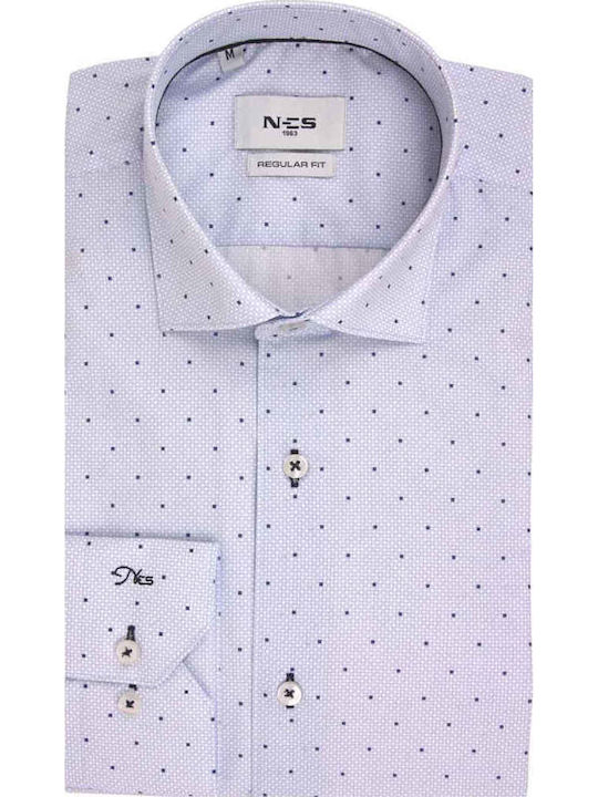 Long Sleeve Shirt in Regular Fit Polka Dot Light Blue