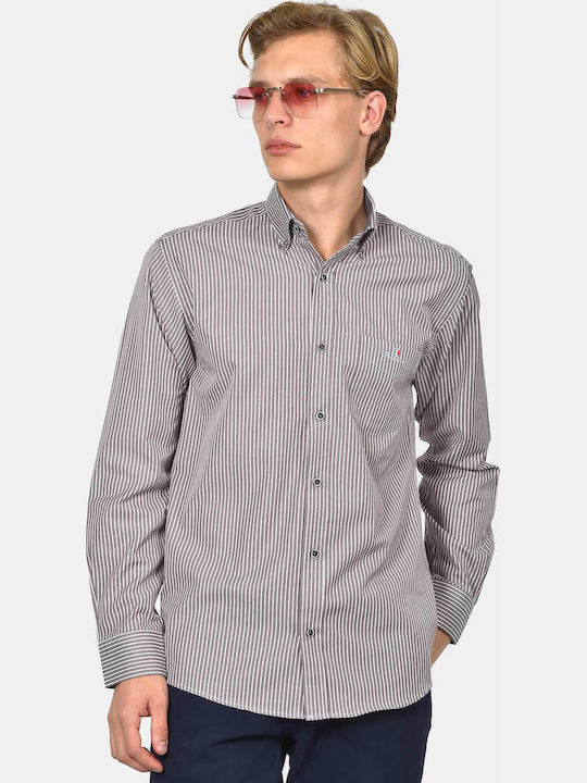 Long Sleeve Shirt in Regular Fit Striped Brown