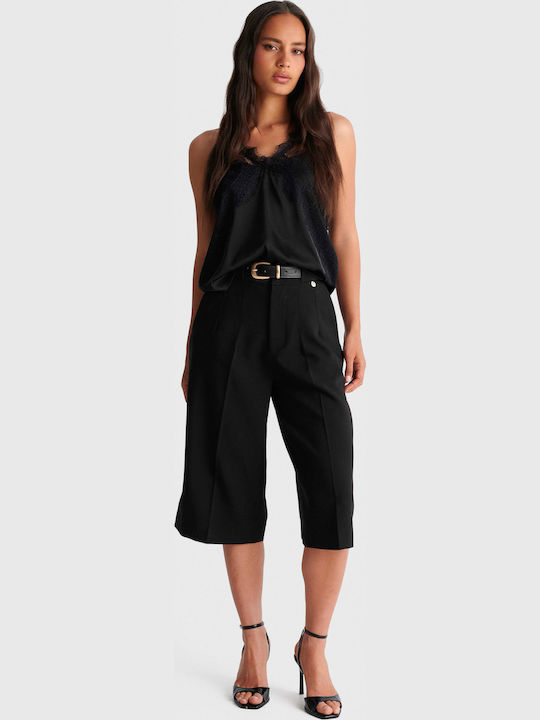 Damen Bluse Satin mit Spitze Schwarz