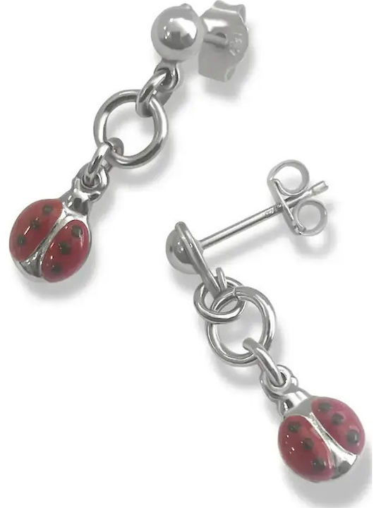 Kids Earrings Girls Silver Enamel Ladybugs Platinum Plated Pendants Woofie 0130397701/Red Ladybug Enamel Silver White 0130397701