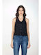 Women's Summer Linen Sleeveless Black Blouse