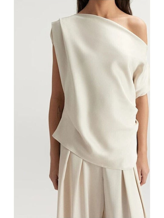 Women's Satin Sleeveless Blouse Vanilla