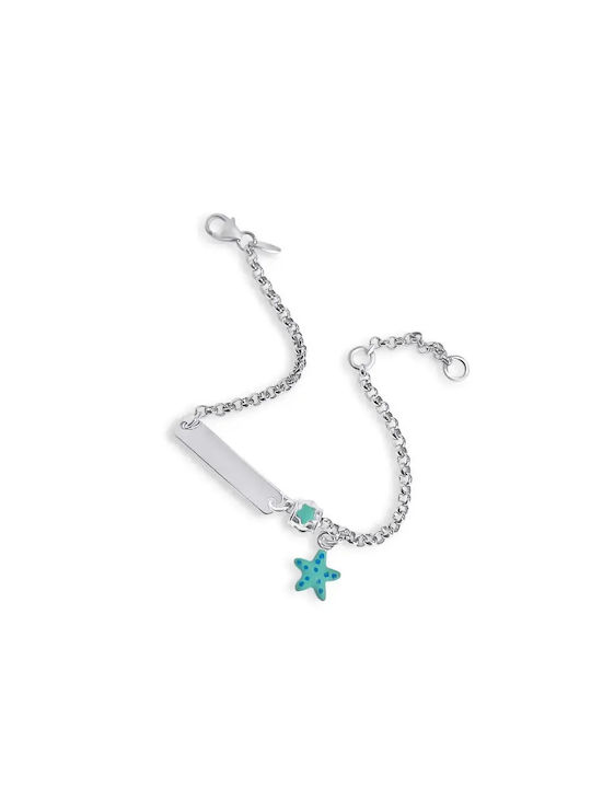 Woofie Kinderarmbänder Silbern Kinder ID Asterias & Weiß Emailliert Doppeltes Design 14 cm Länge + Verlängerungskette 2,5 cm Zusätzlich