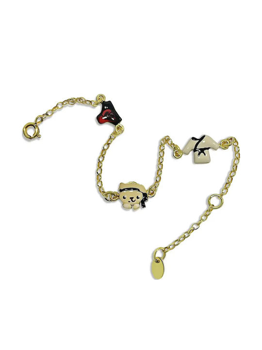 Silver Bracelet 925 Silver Kids Boys Double-Sided Enamel 14 Centimeters+2.5 Centimeters Extension Chain Karate Theme White Rhodium Or Yellow Gilding Woofie 0230407201 /Karate Yellow Multicolor Enamel Silver 0230407201