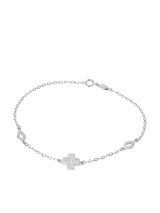 Kids Bracelet from 9K White Gold with Cross for Baby Girl and Stones