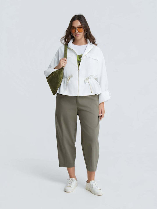 Langes Damenjacke für Frühling - Herbst Weiß