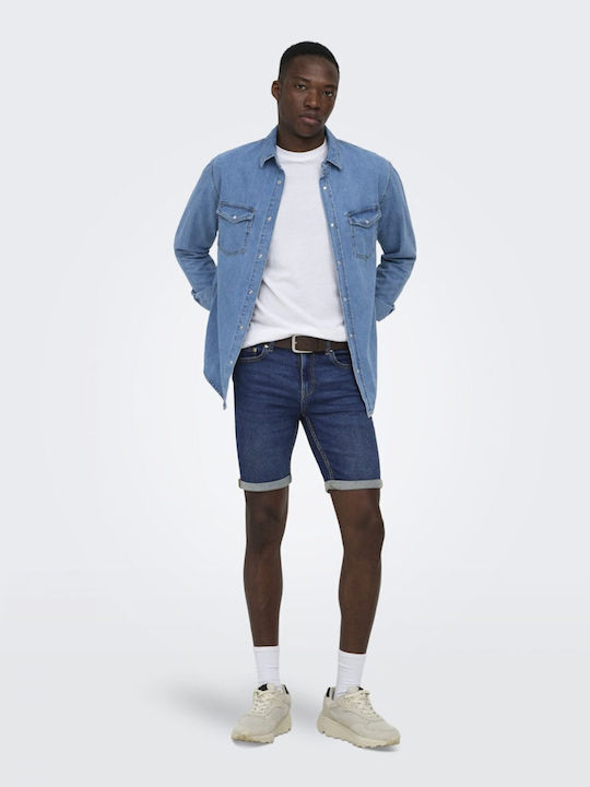 Pantalon Scurt Denim Albastru Bărbați