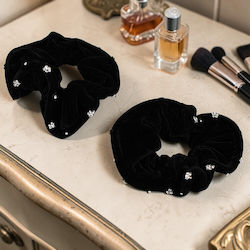 Scrunchie Mαλλιών Μαύρο Στρας 2τμχ 4omo247
