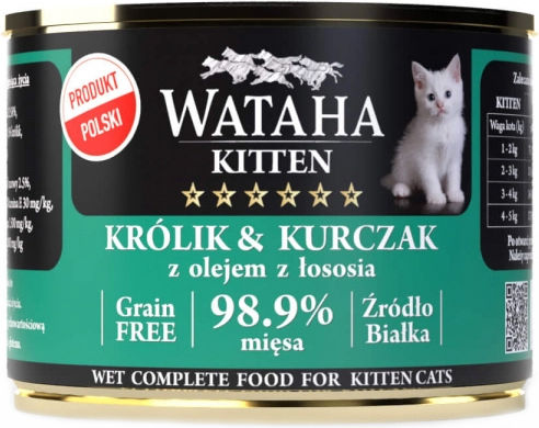 Wataha Hrana Pentru Pisici Junior Cats în Conservă cu Carne, Iepure, Pui, Legume, Ficat și Somon 200gr