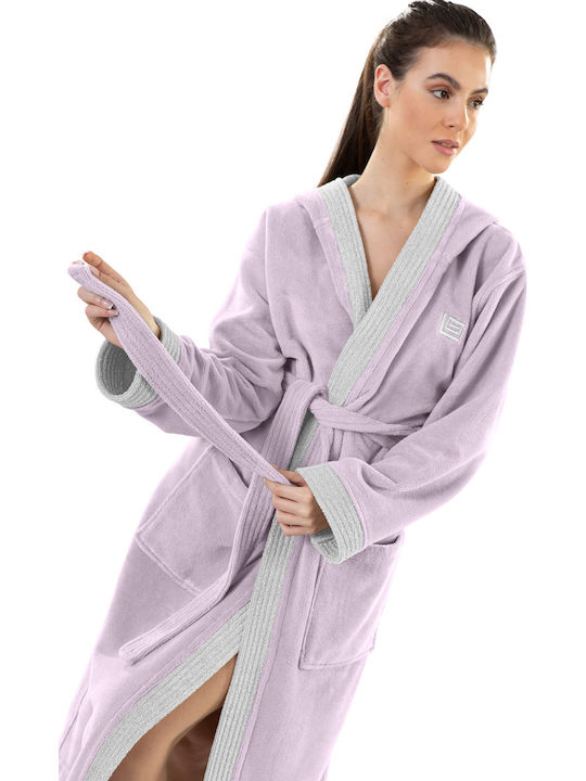 Guy Laroche Monogram Bathrobe Hooded Lilac
