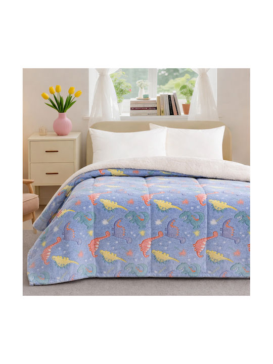 Kids Sherpa Comforter Fluorescent Single Dinosaurs Multicolour 160x220cm