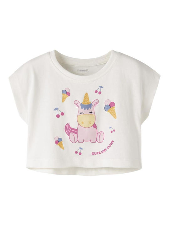 Name It Παιδικό Crop Top Κοντομάνικο Εκρου Unicorn
