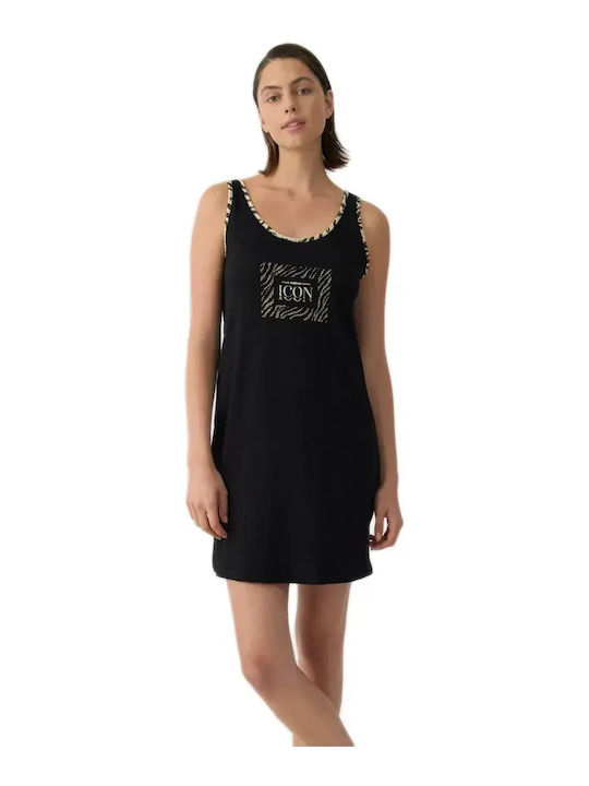 Minerva Summer Cotton Women's Nightgown Black Zebra