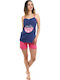 Sara Set Pijamale Dama De Vară Din Bumbac Albastru 1295-blue