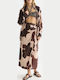 Linen Envelope Skirt Painterly Animal Eggnog