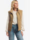 Long Women's Sleeveless Jacket for Winter Beige