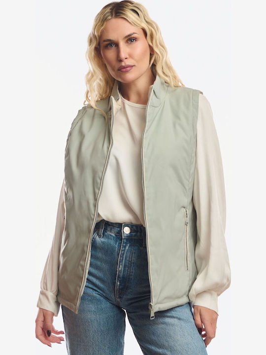 Long Women's Sleeveless Jacket for Winter Green
