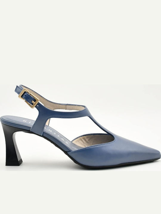 Leather Heels with Strap Blue