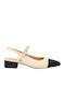 Pointed Toe Heels with Strap & Low Heel Ecru