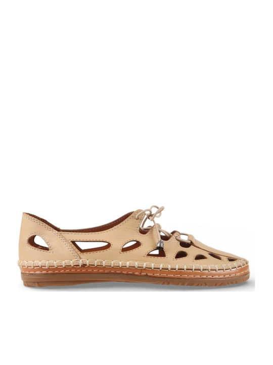 Leather Women's Ballerina Shoes In Beige Colour