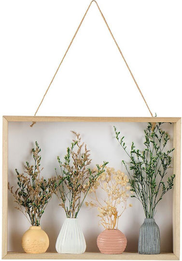 Wall Frame Natural Wood 4 Mini Pots Dried Flowers 30 × 6 × 24 Cm