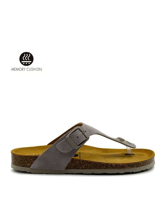 Plakton Leder Flache Damen Sandalen Grau