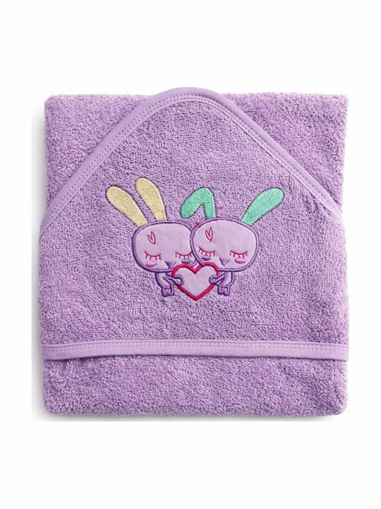 Baby Bath Towel-Bathrobe Hooded Purple Bunny 75x75cm