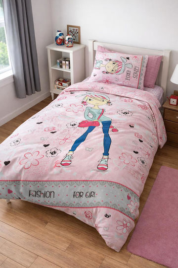 Сет Единични Спални Комплекти от Памук и Полиестер Розово 160x240cm 3 броя