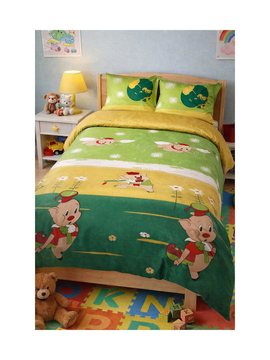 Set Cearceafuri Single Bumbac Green Pigs 160x240cm 3 Bucăți Set Cearceafuri Single Bumbac Green Pigs 160x240cm 3 Bucăți