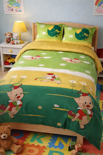 Kids Sheets Set Green Pigs 160x240cm