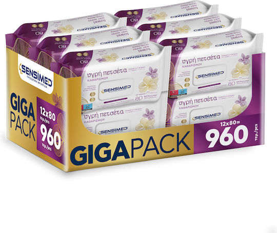 Sensimed Υγρή Πετσέτα Καθαρισμού Xl Με Καπάκι 30x20cm 960τμχ. Giga Pack Monoi