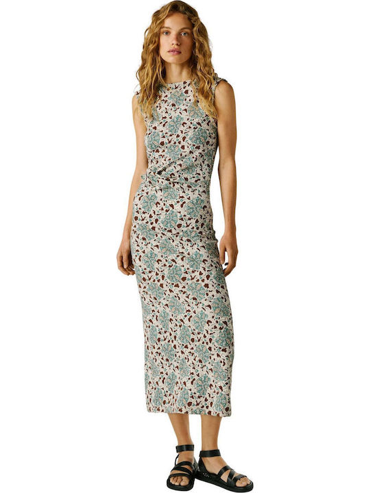 Summer Midi Drape Dress with Tearing Bleach Green