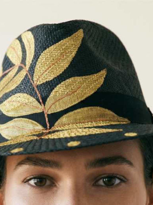 Sorena Handmade Damenhüte Rattangeflecht Fedora Schwarz