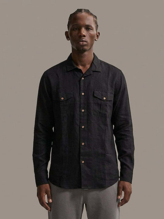 Long Sleeve Linen Shirt Black