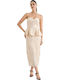 Summer Midi Dress for Wedding - Christening Strapless with Lace Beige