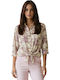 Long Sleeve Women's Denim Shirt Pink Floral