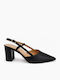 Pointed Toe Heels with Strap & Chunky High Heel Black
