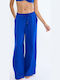 Women's Satin Trousers with Rubber Band Blue