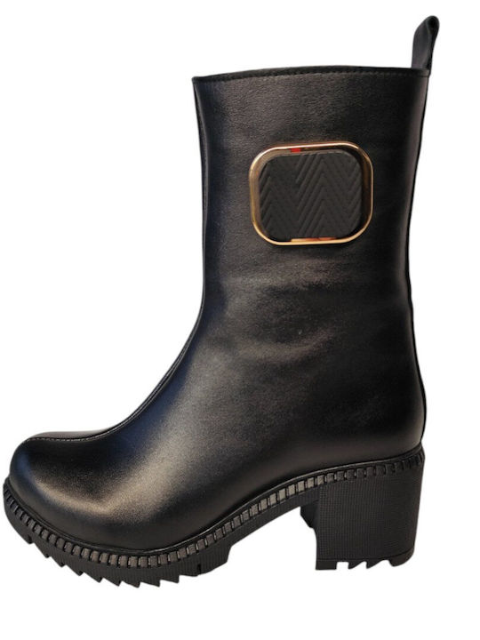 Leather Women's Chelsea Ankle Boots with Medium Heel Black