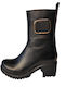 Leather Women's Chelsea Ankle Boots with Medium Heel Black