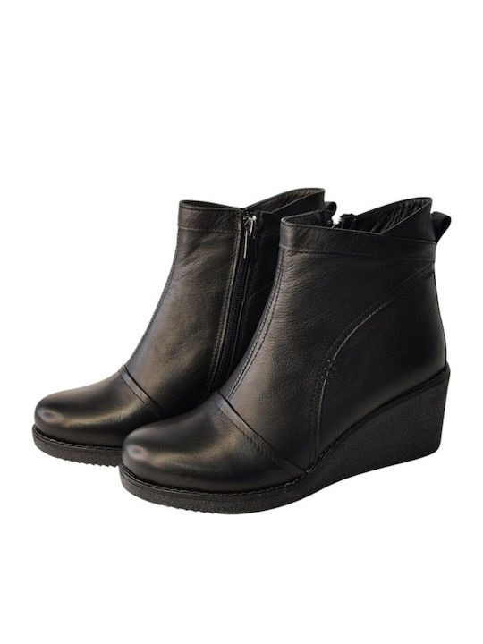 Leather Women's Ankle Boots with Platform Black