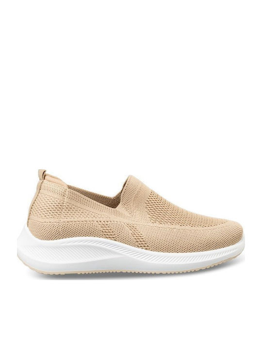 Γυναικεία Slip-On από Συνθετικό Δέρμα Μπεζ