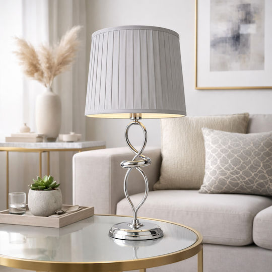 ForHome Metallisches Tischlampen Für E27 Fassung Mit Grauem Hut Und Silberner Basis