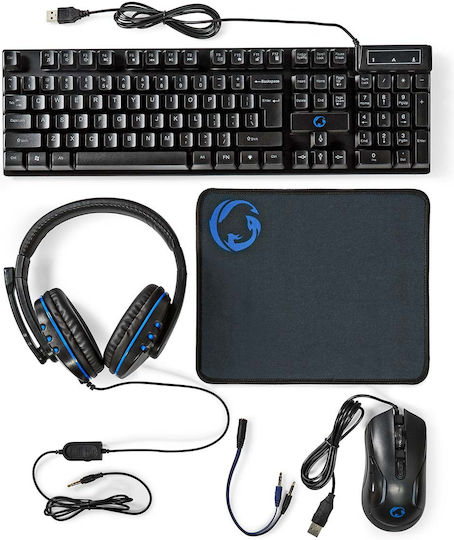 Nedis GCK51110BKUS Gaming Keyboard Set with Illuminated Keys & Mouse (English US) Mouse and LED Backlit Headset
