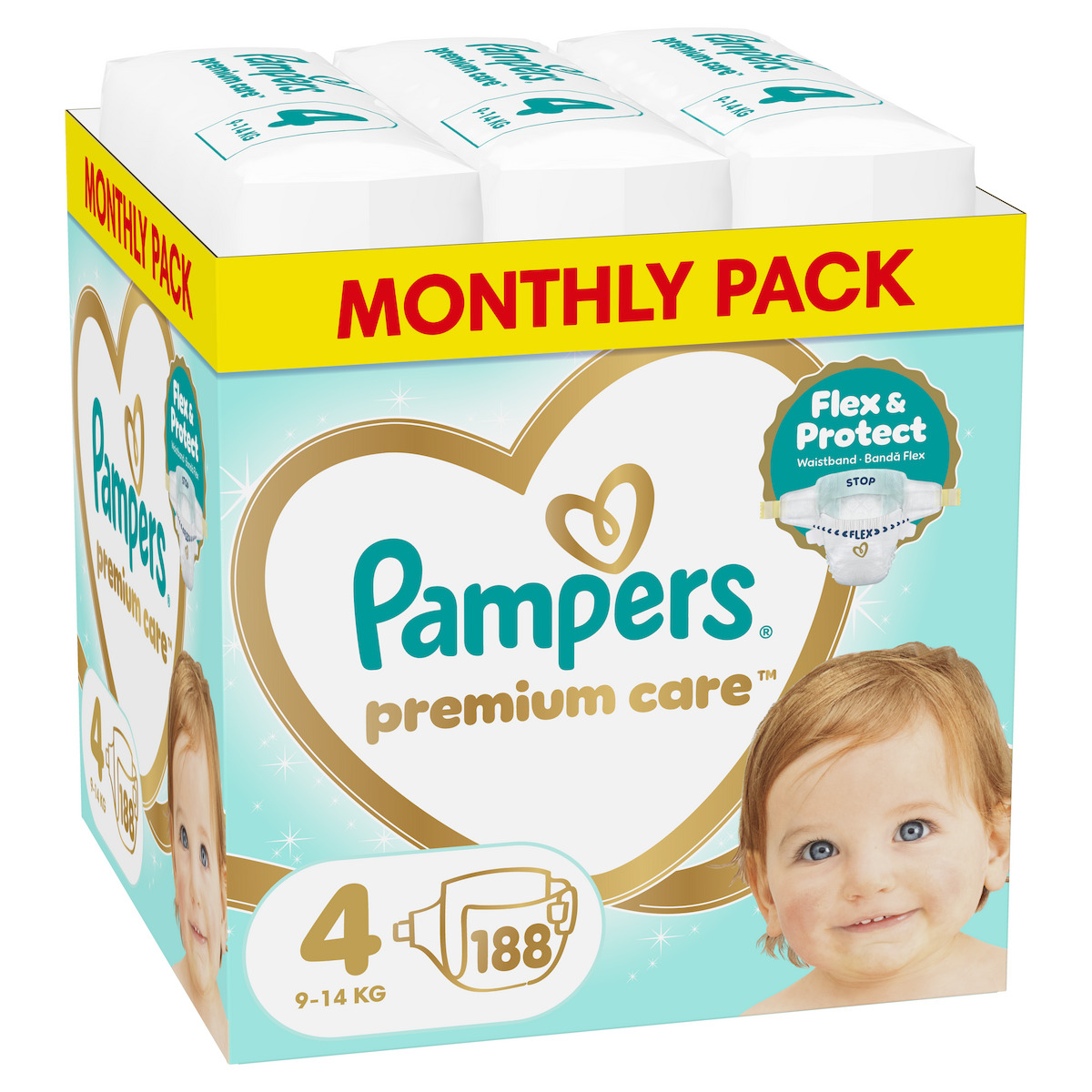 Pampers Πάνες με Αυτοκόλλητο Premium Care Monthly Pack No. 4 για 9-14kg 188τμχ