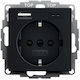 Gira Single Power Socket with Key with Switch Black