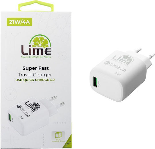 Lime Φορτιστής Χωρίς Καλώδιο GaN με Θύρα USB-A 21W Power Delivery / Quick Charge 2.0 / Quick Charge 3.0 / SuperCharge Λευκός (LTU22)