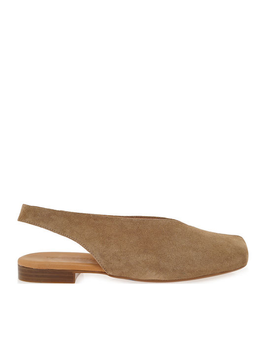 Suede Γυναικείες Μπαλαρίνες Slingback σε Καφέ Χρώμα